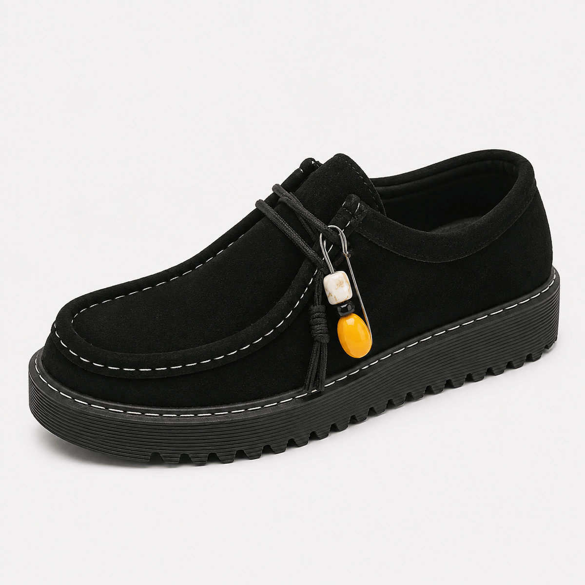 Ma boutique Mens Black Suede Leather Platform Loafers – Designer Comfortable Casual Slip-On Shoes