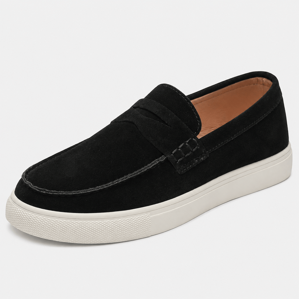 Ma boutique Mens Black Suede Platform Loafers – Breathable Comfortable Casual Walking Shoes