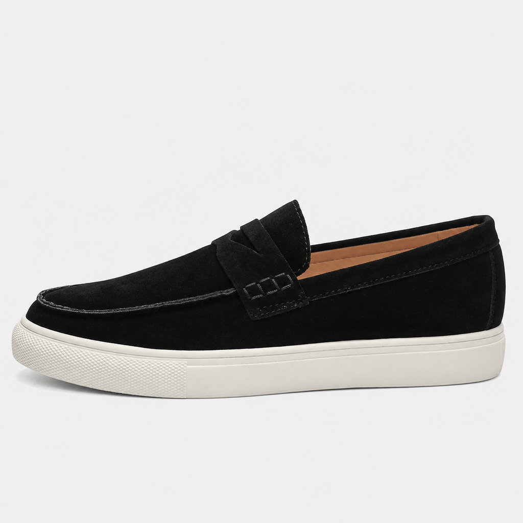 Ma boutique Mens Black Suede Platform Loafers – Breathable Comfortable Casual Walking Shoes