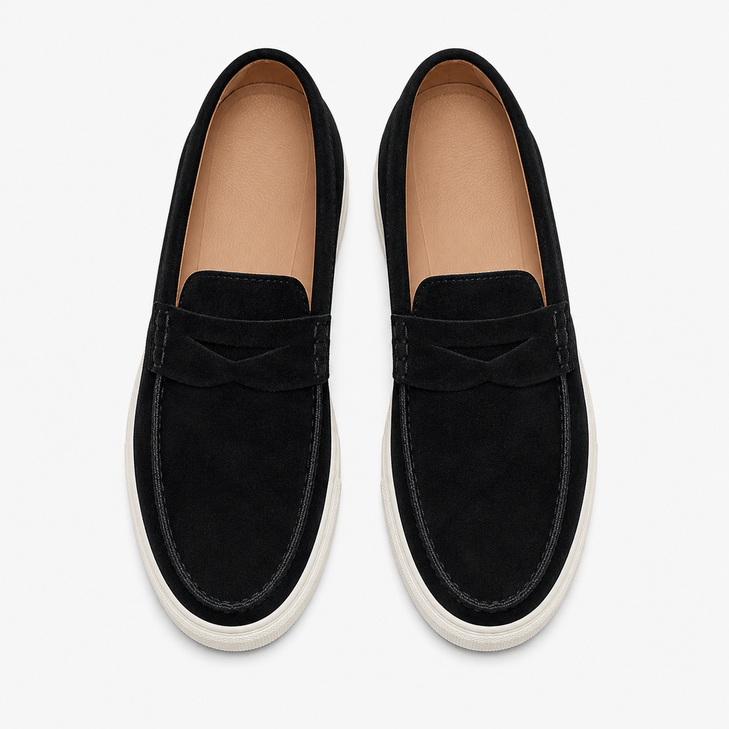 Ma boutique Mens Black Suede Platform Loafers – Breathable Comfortable Casual Walking Shoes
