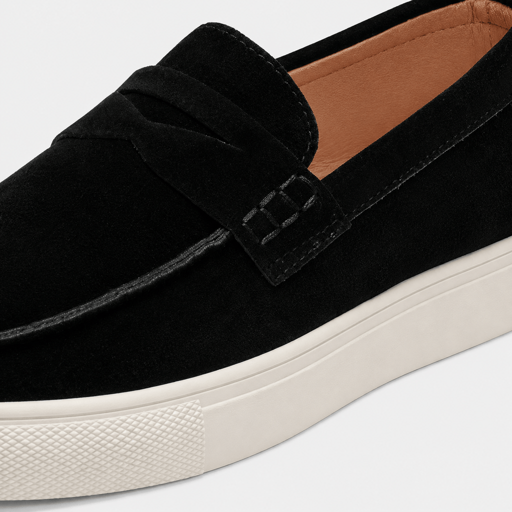 Ma boutique Mens Black Suede Platform Loafers – Breathable Comfortable Casual Walking Shoes