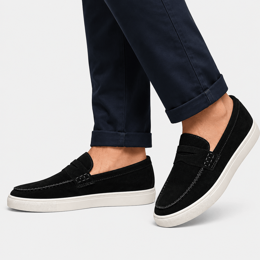 Ma boutique Mens Black Suede Platform Loafers – Breathable Comfortable Casual Walking Shoes