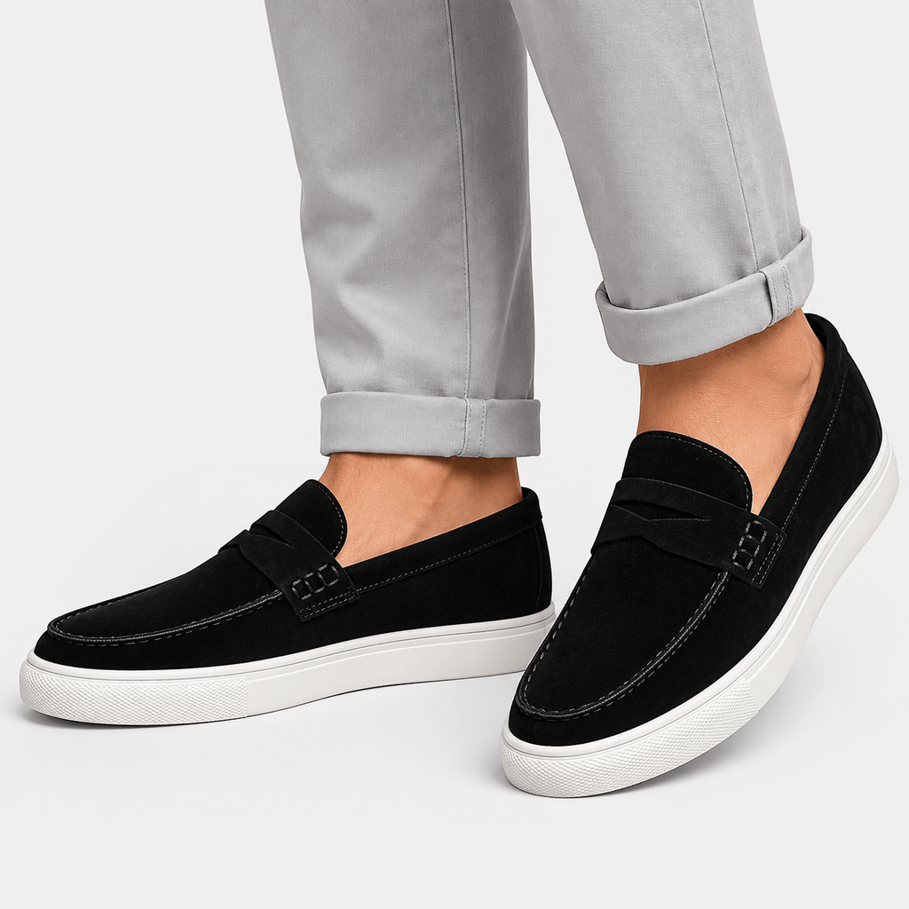 Ma boutique Mens Black Suede Platform Loafers – Breathable Comfortable Casual Walking Shoes