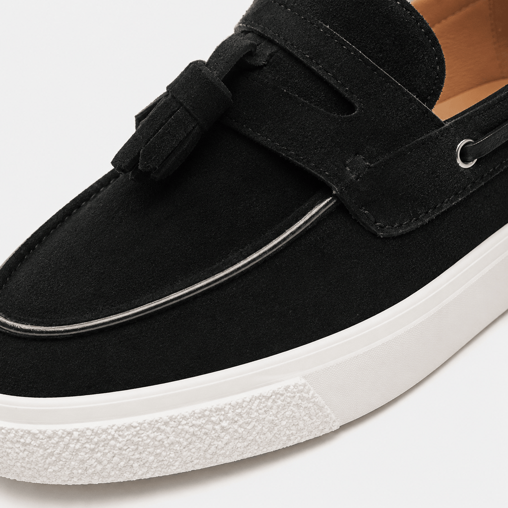 Ma boutique Mens Black Suede Platform Loafers – Handmade Casual Driving Walking Moccasin Shoes
