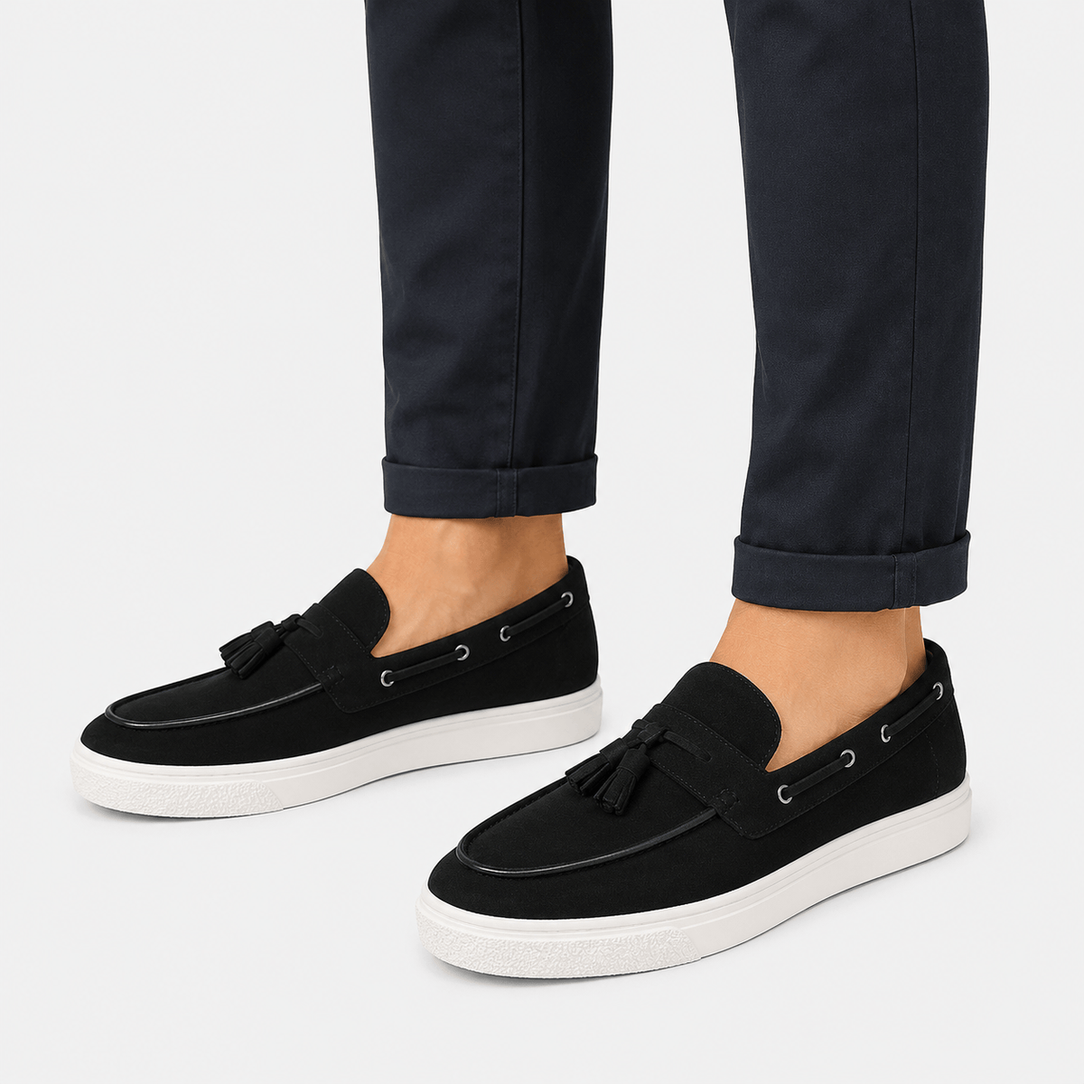Ma boutique Mens Black Suede Platform Loafers – Handmade Casual Driving Walking Moccasin Shoes