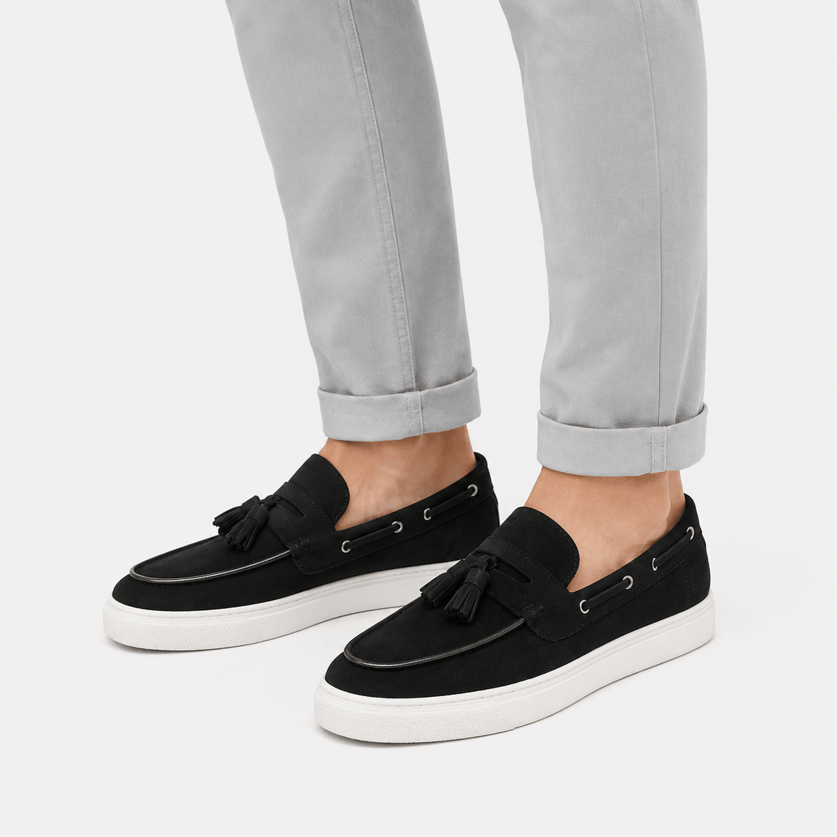 Ma boutique Mens Black Suede Platform Loafers – Handmade Casual Driving Walking Moccasin Shoes