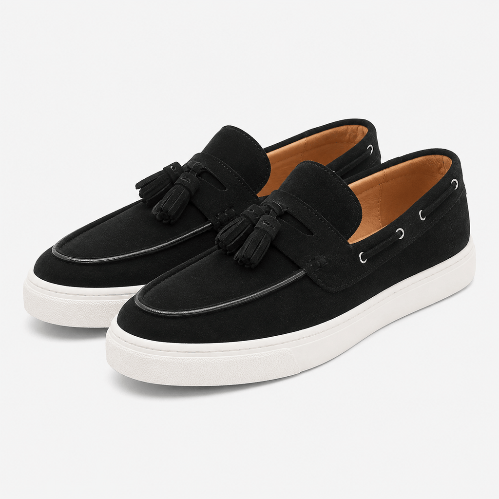 Ma boutique Mens Black Suede Platform Loafers – Handmade Casual Driving Walking Moccasin Shoes