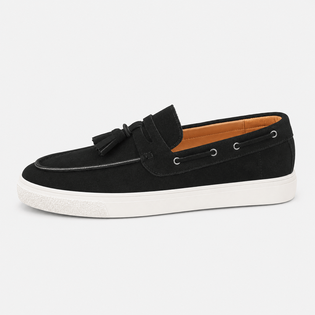 Ma boutique Mens Black Suede Platform Loafers – Handmade Casual Driving Walking Moccasin Shoes