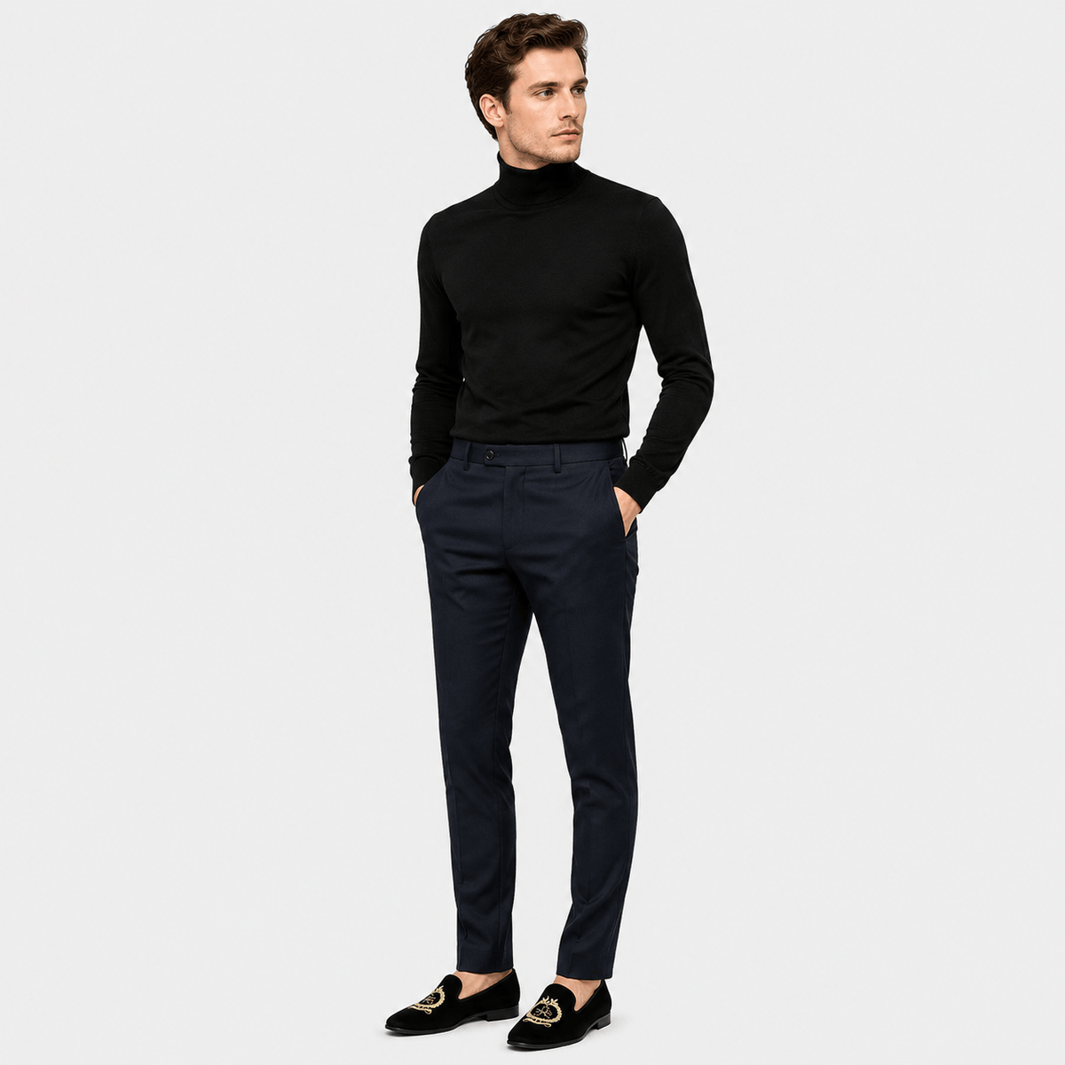 Ma boutique Mens Black Velvet Embroidered Loafers – Pointed Toe Soft Sole Business Casual Flat Shoes