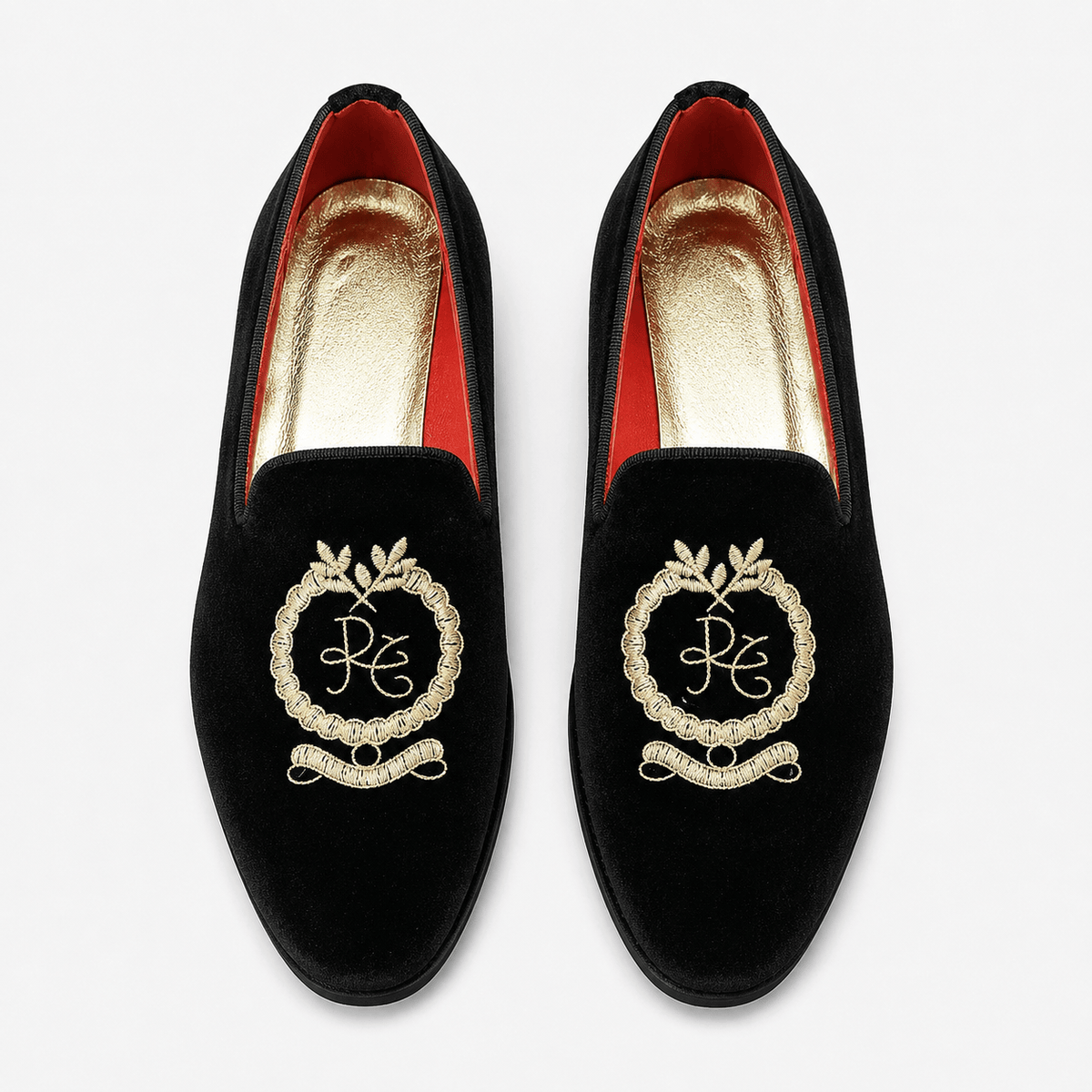 Ma boutique Mens Black Velvet Embroidered Loafers – Pointed Toe Soft Sole Business Casual Flat Shoes