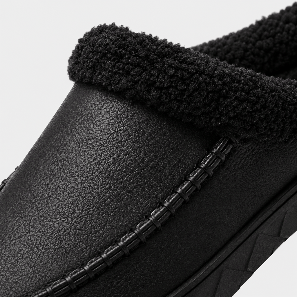 Ma boutique Mens Black Winter Plush Warm Slippers – Soft Sole Indoor Bedroom Comfort Cotton Slides