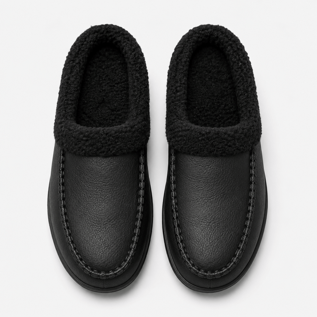 Ma boutique Mens Black Winter Plush Warm Slippers – Soft Sole Indoor Bedroom Comfort Cotton Slides