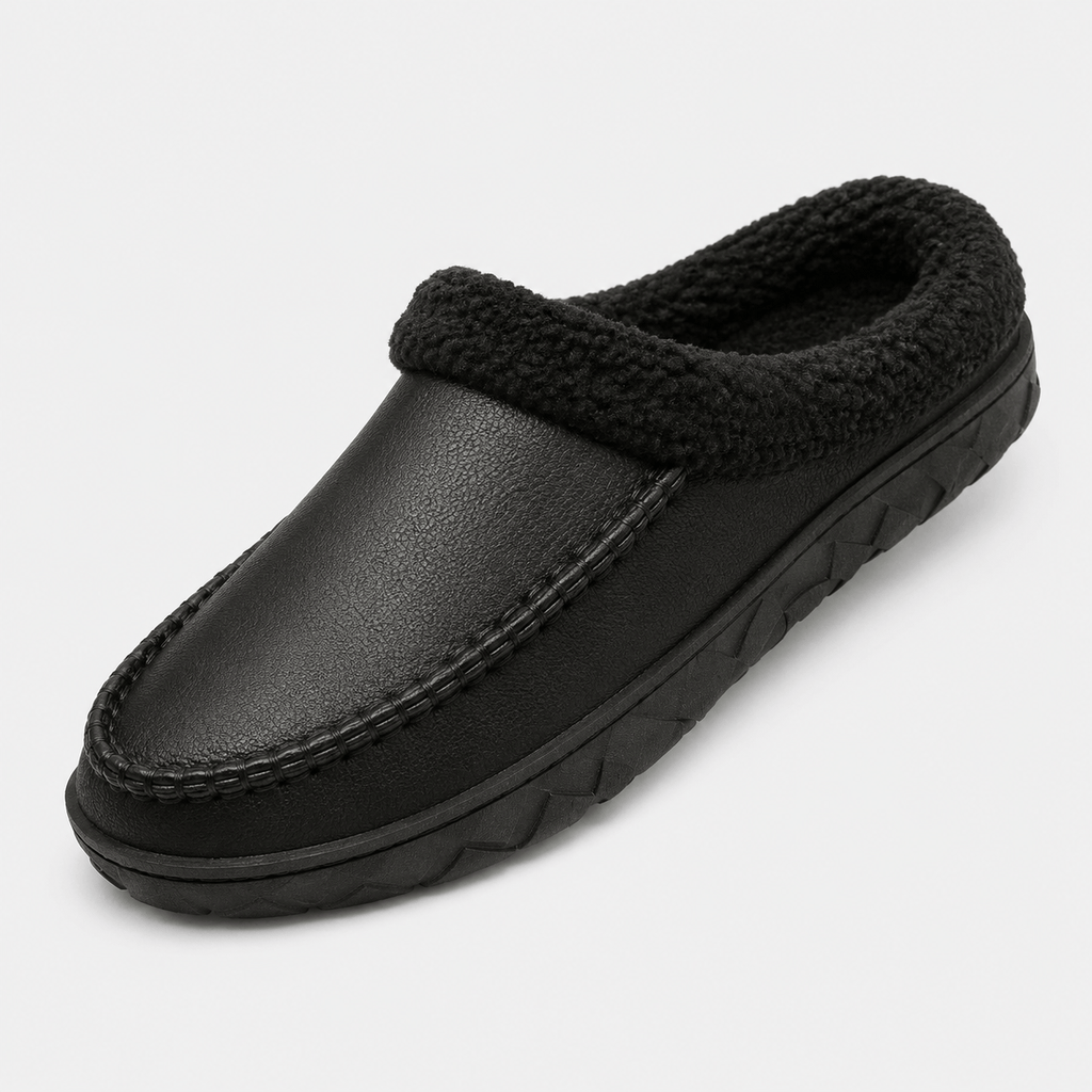 Ma boutique Mens Black Winter Plush Warm Slippers – Soft Sole Indoor Bedroom Comfort Cotton Slides