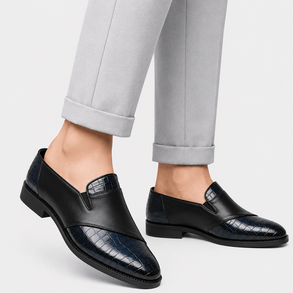 Ma boutique Mens Blue Breathable Leather Loafers – Classic Casual Dress Slip-On Shoes