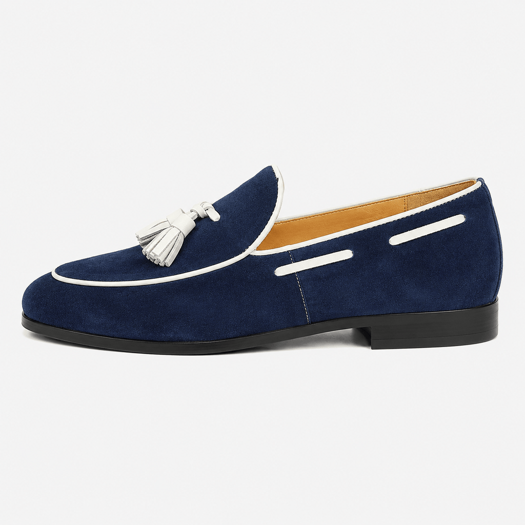 Ma boutique Mens Blue Suede Tassel Loafers – Casual Daily Office Slip-On Shoes