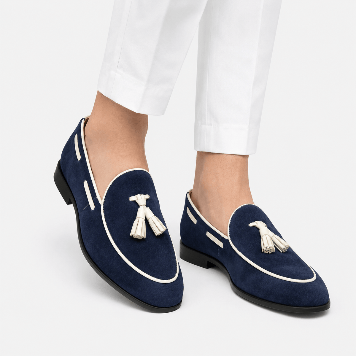 Ma boutique Mens Blue Suede Tassel Loafers – Casual Daily Office Slip-On Shoes