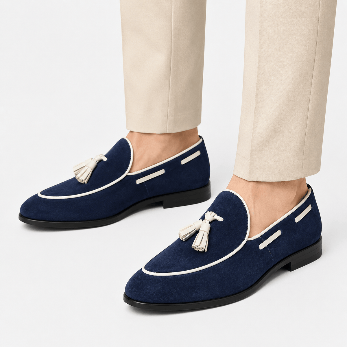 Ma boutique Mens Blue Suede Tassel Loafers – Casual Daily Office Slip-On Shoes