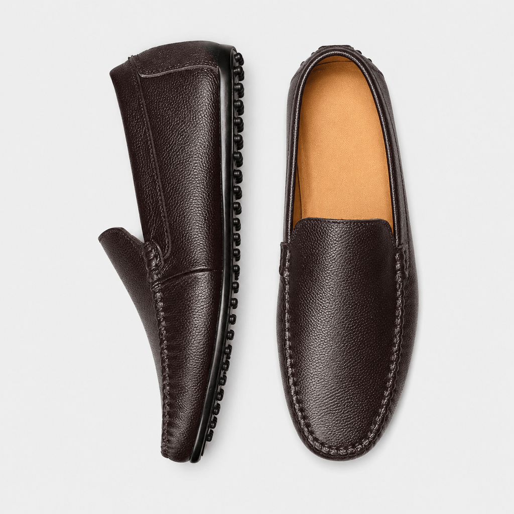 Ma boutique Mens Brown Genuine Leather Loafers – Luxury Business Formal Casual Driving Slip-On Shoes