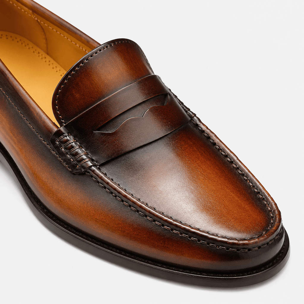Ma boutique Mens Brown Genuine Leather Penny Loafers – Slip-On Business Dress Wedding Office Shoes