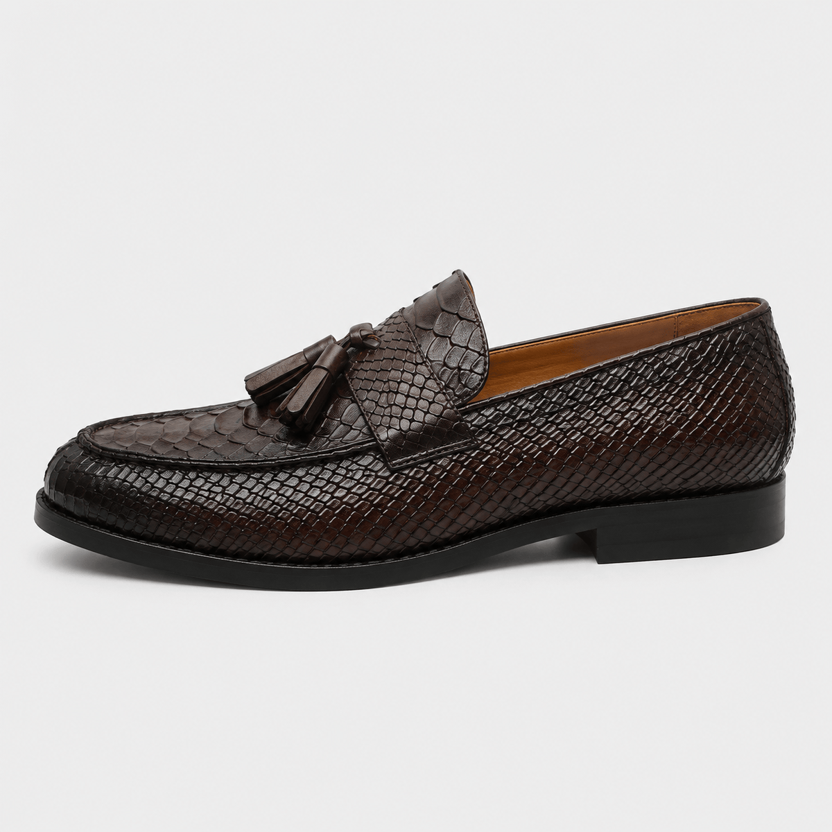 Ma boutique Mens Brown Genuine Leather Snake Print Tassel Loafers – Slip-On Wedding Office Dress Shoes