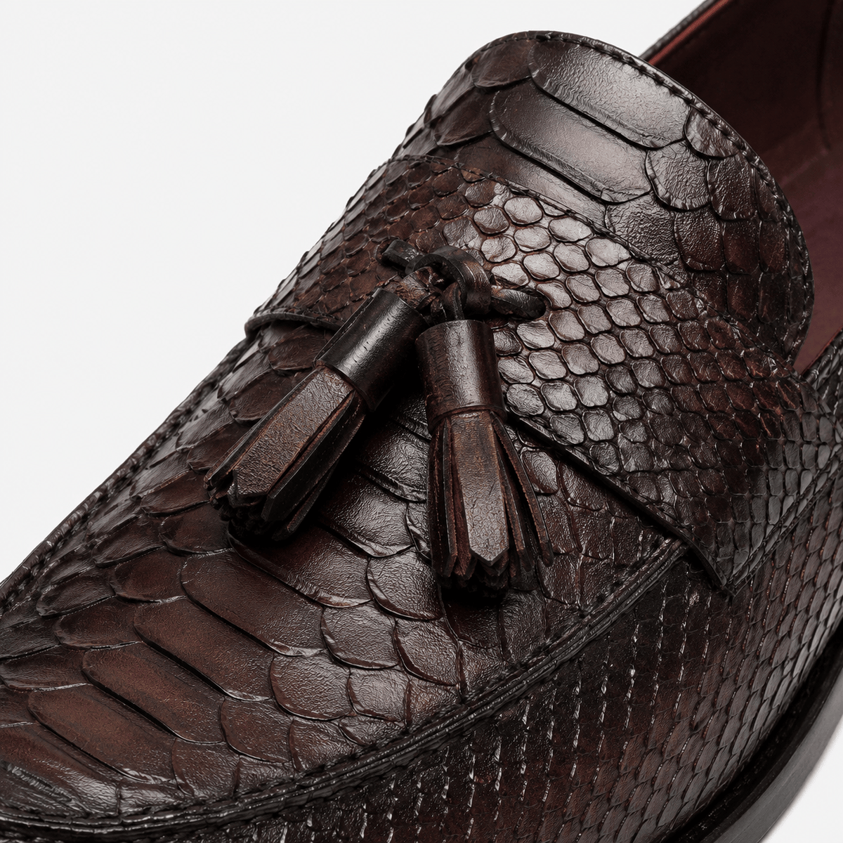 Ma boutique Mens Brown Genuine Leather Snake Print Tassel Loafers – Slip-On Wedding Office Dress Shoes