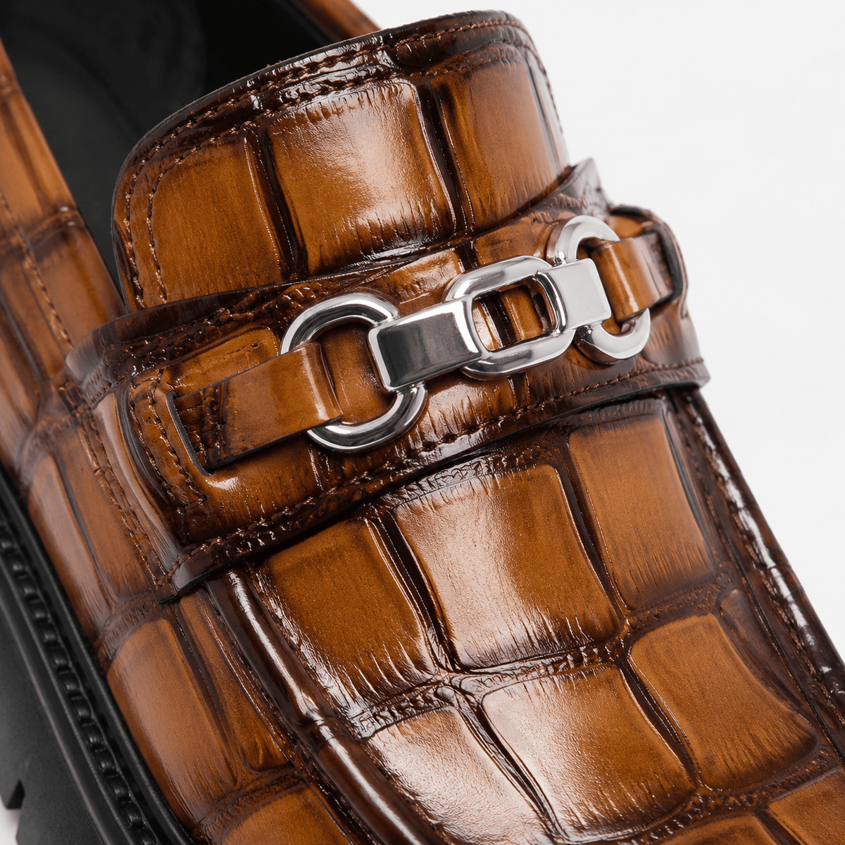 Ma boutique Mens Brown Glossy Metal Buckle Loafers – Korean Style Thick Sole British Fashion Shoes
