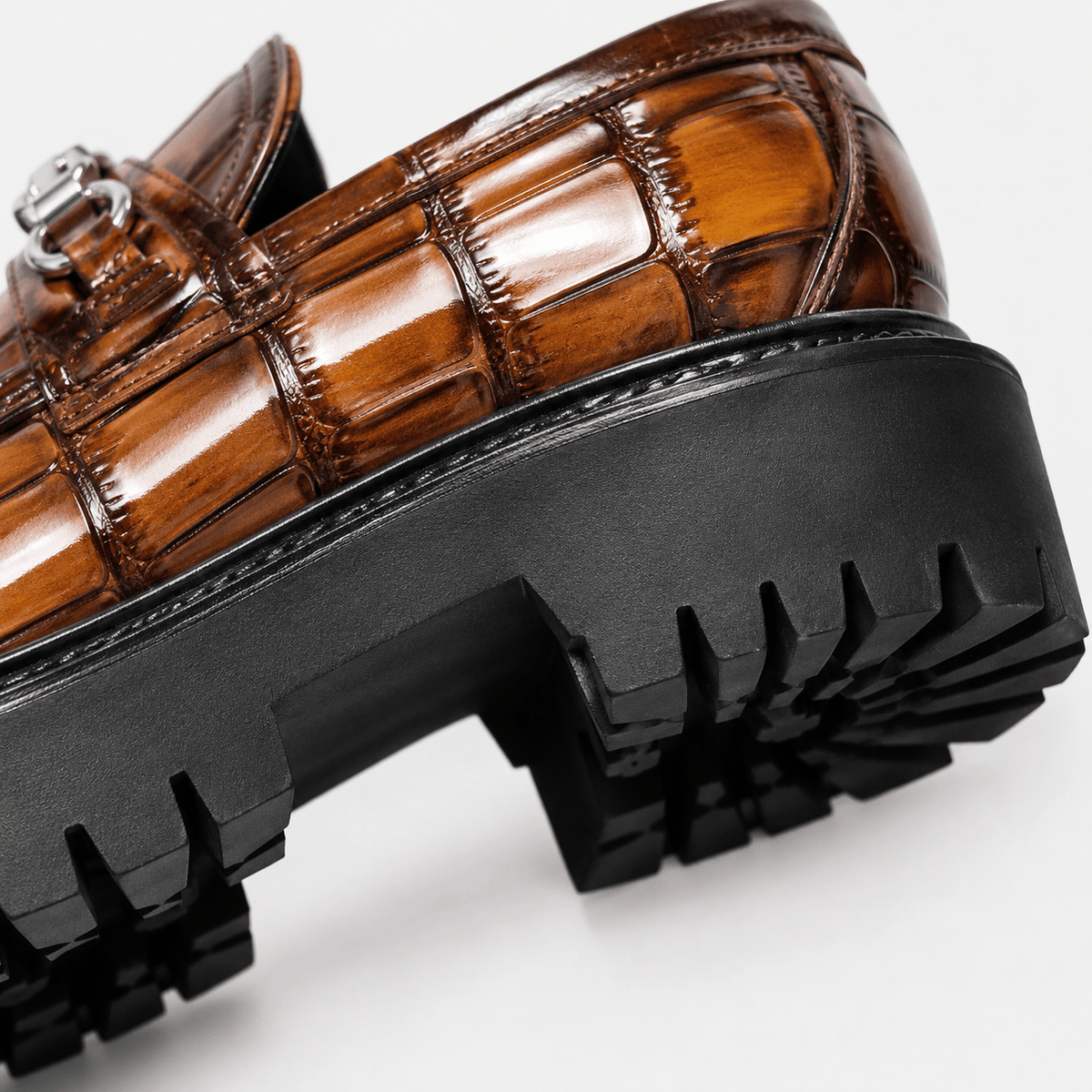 Ma boutique Mens Brown Glossy Metal Buckle Loafers – Korean Style Thick Sole British Fashion Shoes