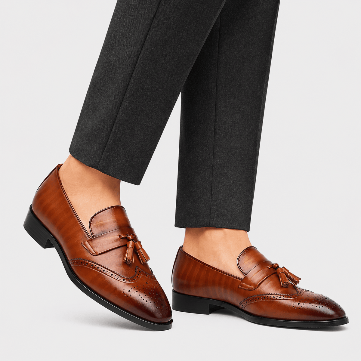 Ma boutique Mens Brown Leather Tassel Brogue Loafers – High Quality Smart Wedding Casual Shoes