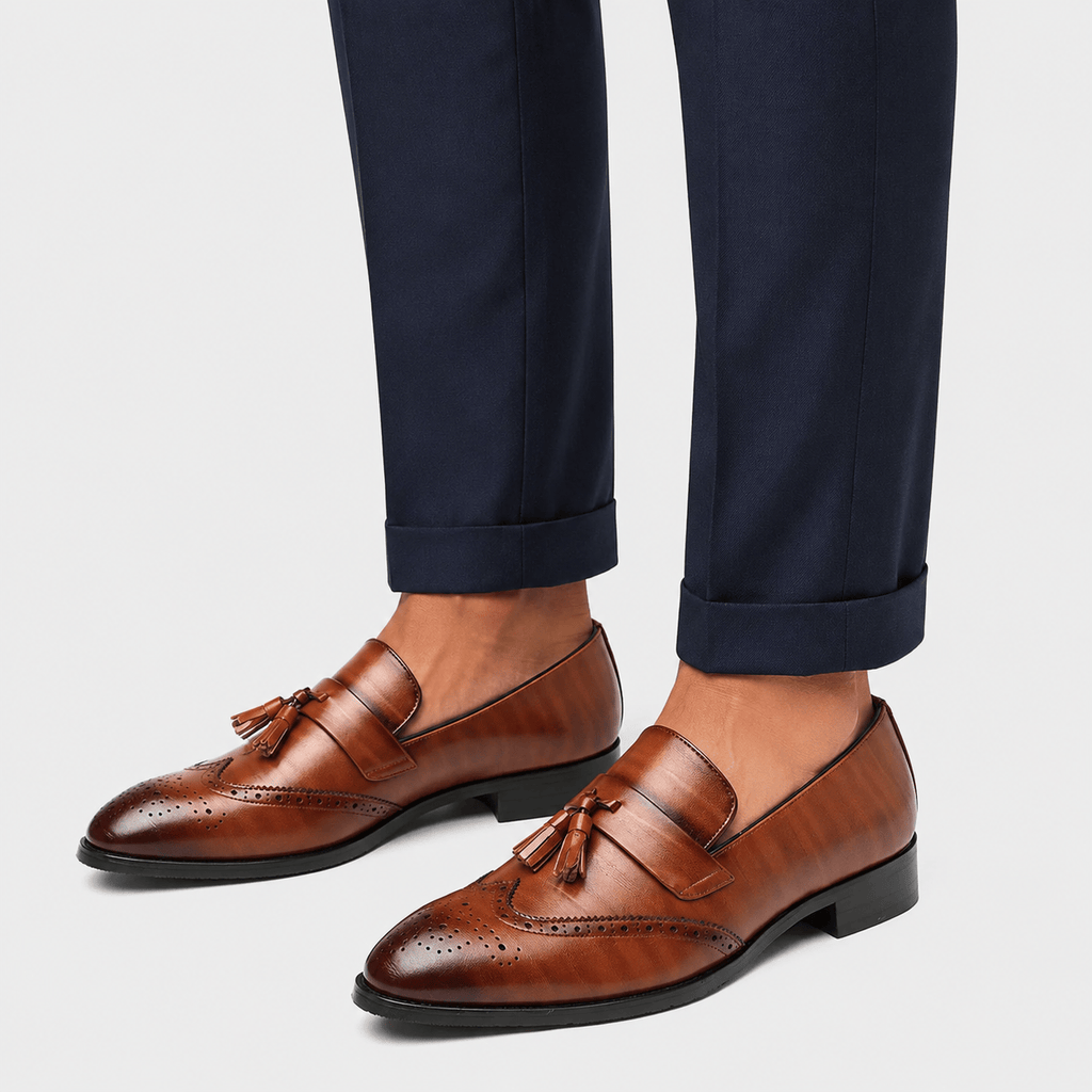 Ma boutique Mens Brown Leather Tassel Brogue Loafers – High Quality Smart Wedding Casual Shoes