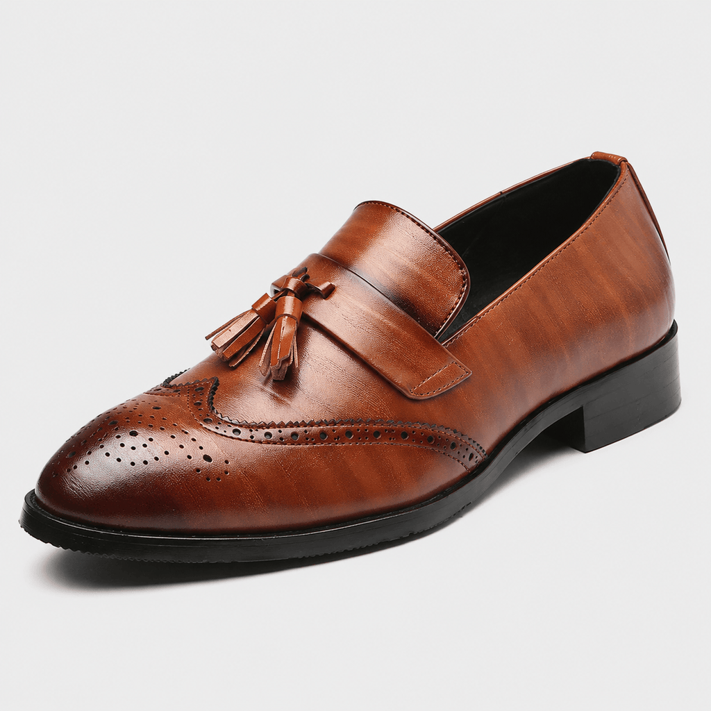 Ma boutique Mens Brown Leather Tassel Brogue Loafers – High Quality Smart Wedding Casual Shoes