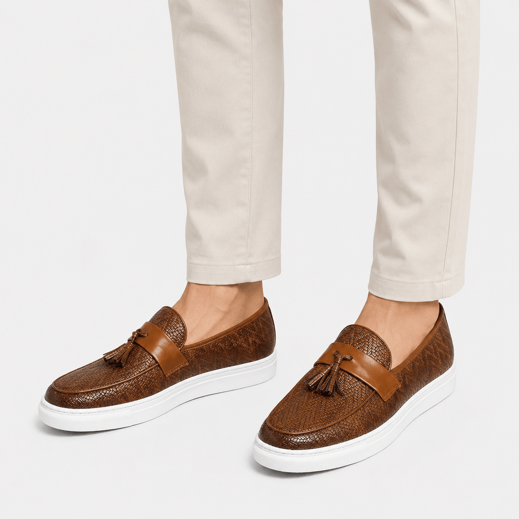 Ma boutique Mens Brown Leather Tassel Loafers – Casual Driving Flat Shoes for Party & Wedding