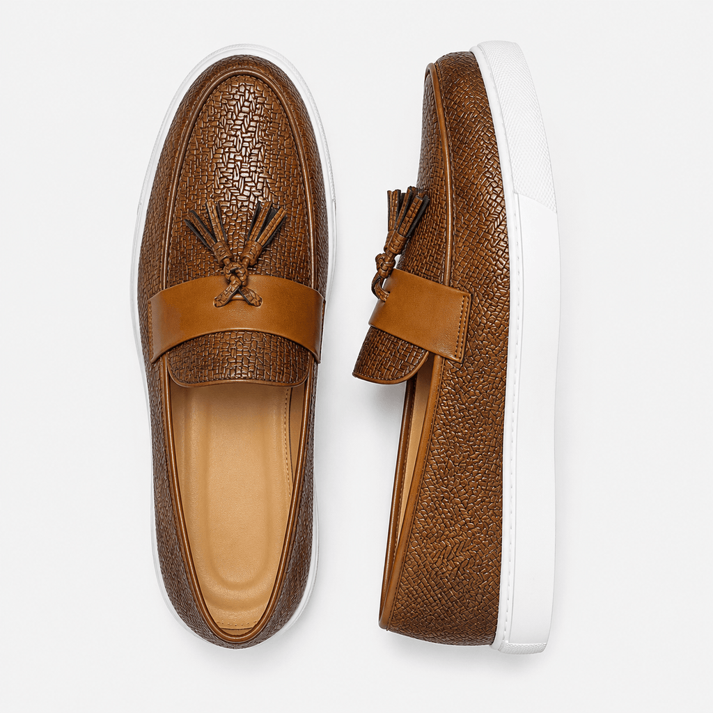 Ma boutique Mens Brown Leather Tassel Loafers – Casual Driving Flat Shoes for Party & Wedding