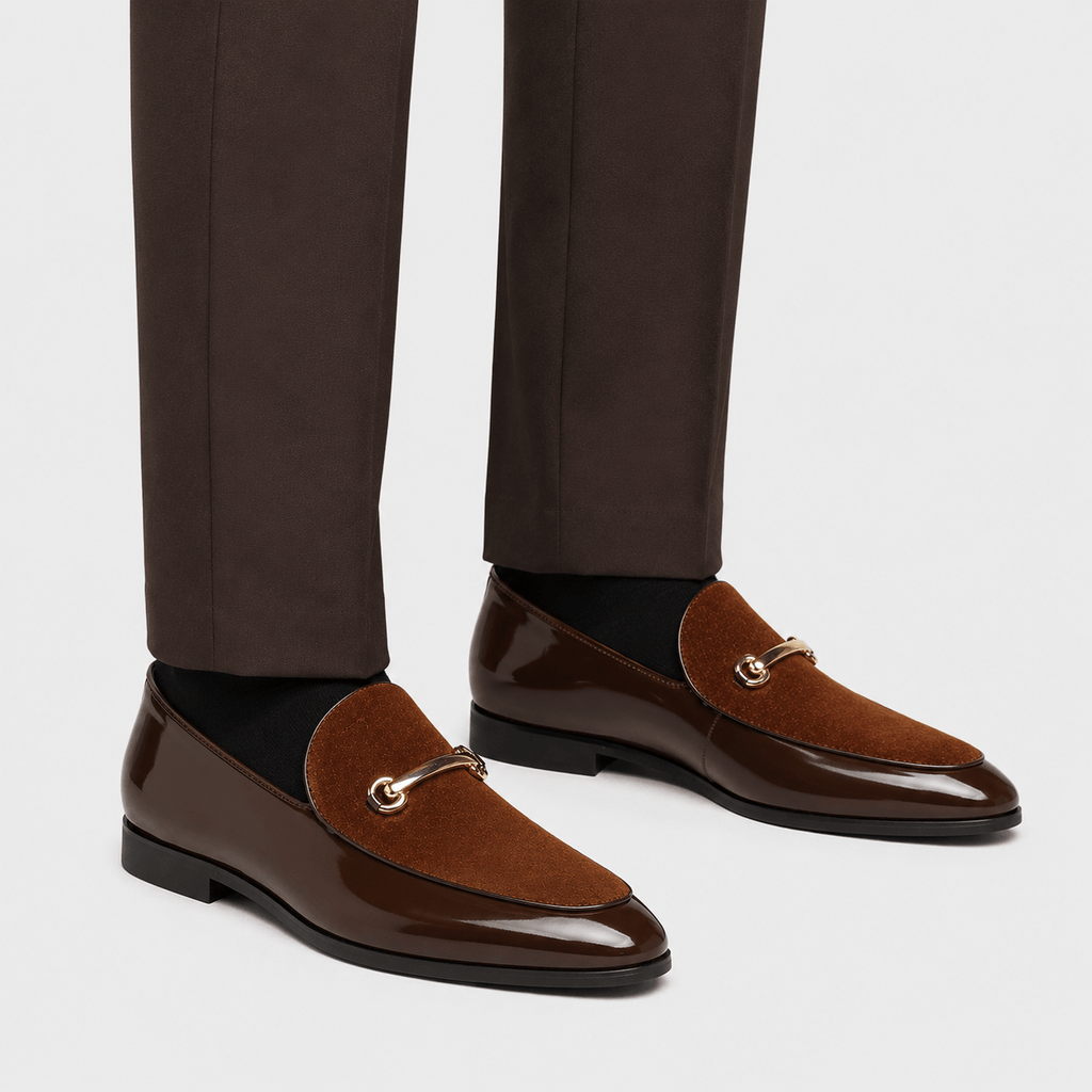 Ma boutique Mens Brown Patent Leather Loafers – Business Casual Slip-On Dress Shoes Big Size