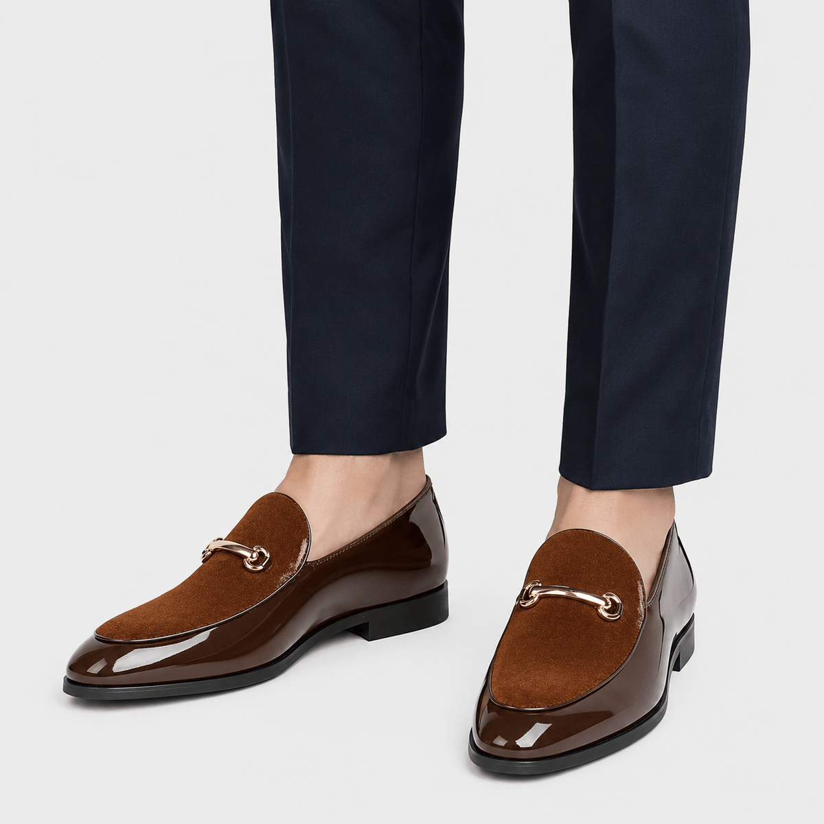 Ma boutique Mens Brown Patent Leather Loafers – Business Casual Slip-On Dress Shoes Big Size