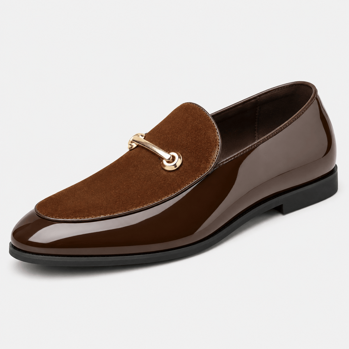 Ma boutique Mens Brown Patent Leather Loafers – Business Casual Slip-On Dress Shoes Big Size