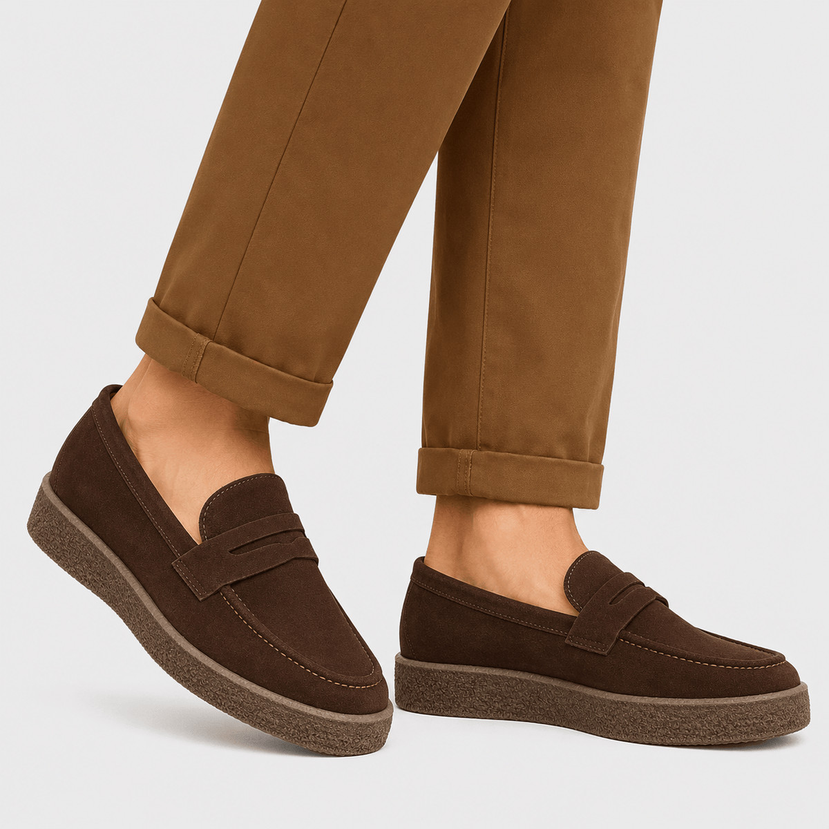Ma boutique Mens Brown Platform Loafers – Lightweight Breathable Casual Slip-On Walking Shoes