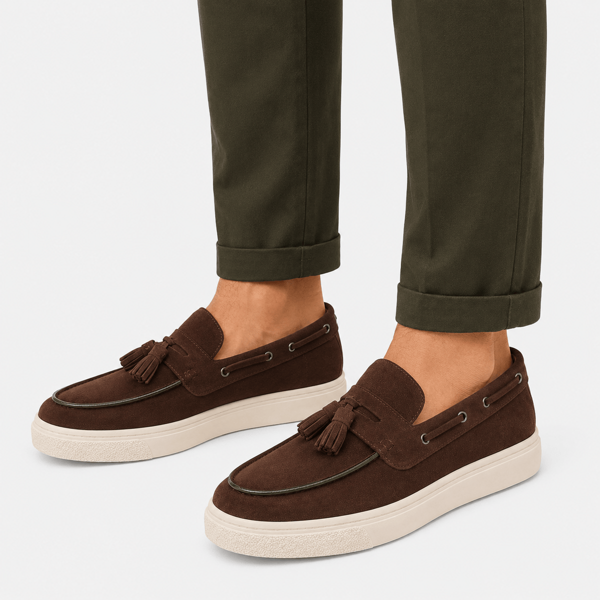 Ma boutique Mens Brown Suede Platform Loafers – Handmade Casual Driving Walking Moccasin Shoes