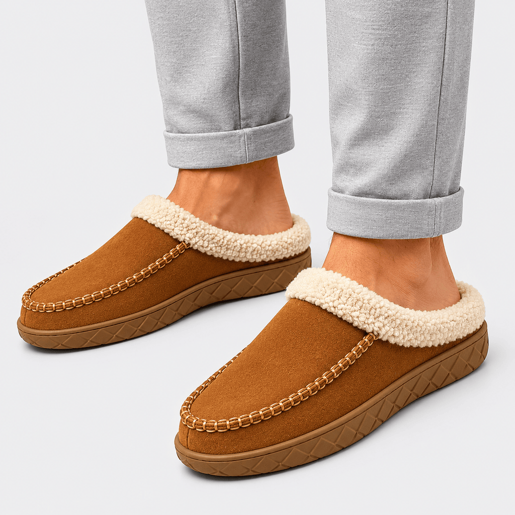 Ma boutique Mens Brown Winter Plush Warm Slippers – Soft Sole Indoor Bedroom Comfort Cotton Slides