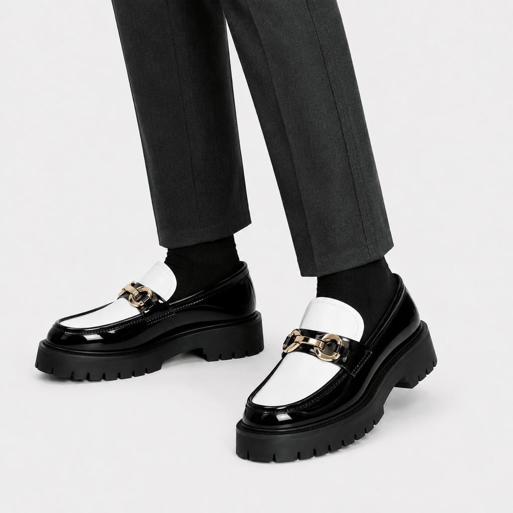 Ma boutique Mens Classic Penny Loafers – Metal Buckle Thick Sole Formal Business Shoes