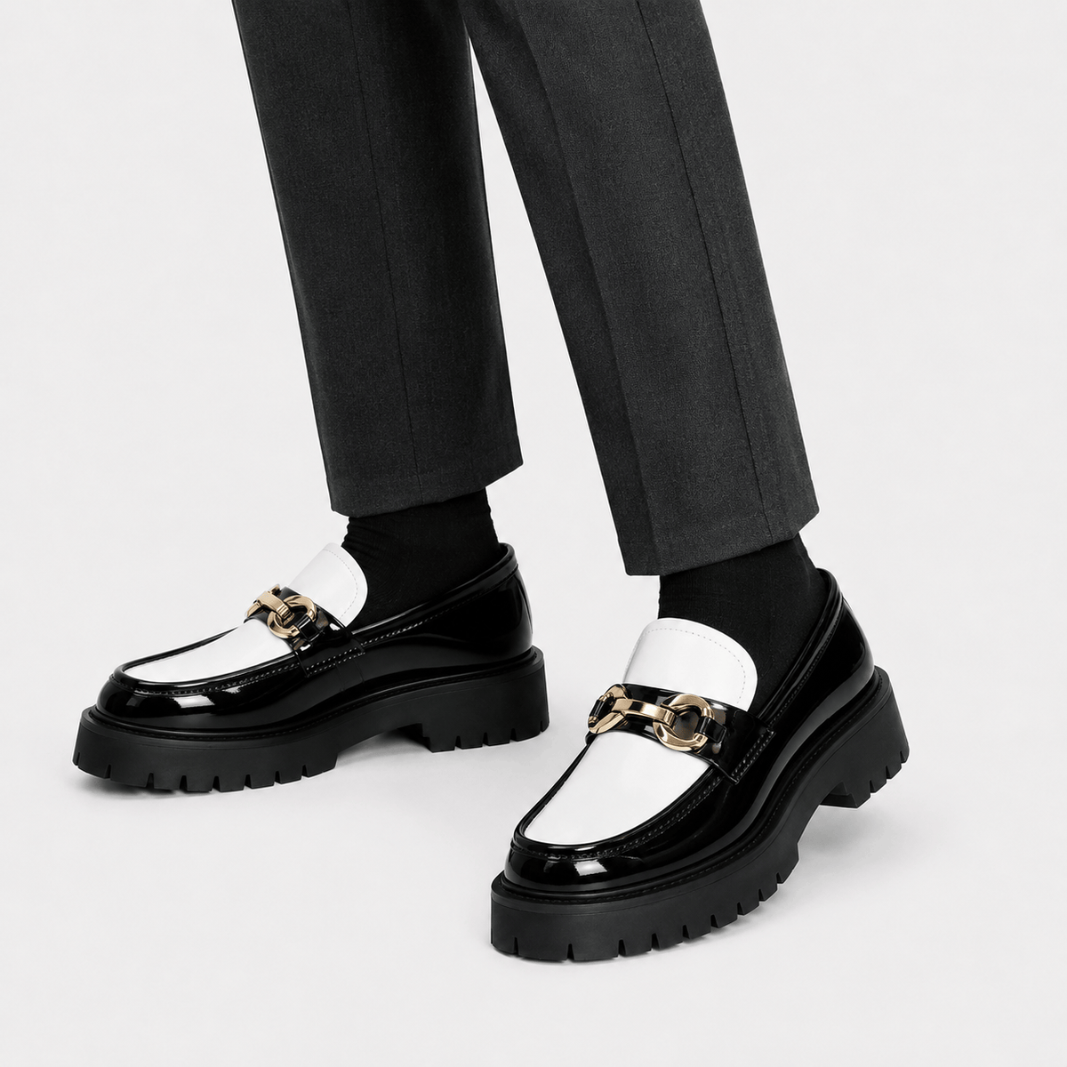 Ma boutique Mens Classic Penny Loafers – Metal Buckle Thick Sole Formal Business Shoes