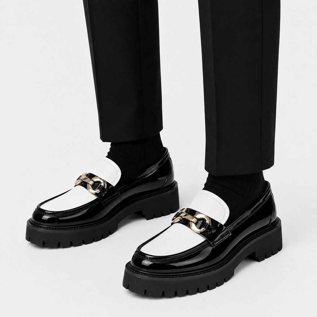 Ma boutique Mens Classic Penny Loafers – Metal Buckle Thick Sole Formal Business Shoes