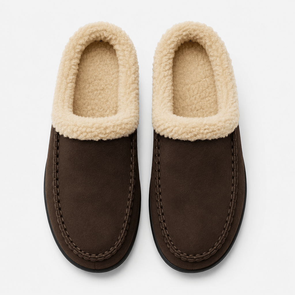 Ma boutique Mens Coffee Winter Plush Warm Slippers – Soft Sole Indoor Bedroom Comfort Cotton Slides