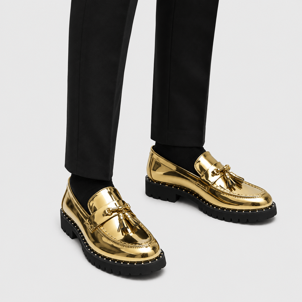 Ma boutique Mens Gold Tassel Loafers – Casual Slip-On Moccasin Dress Shoes