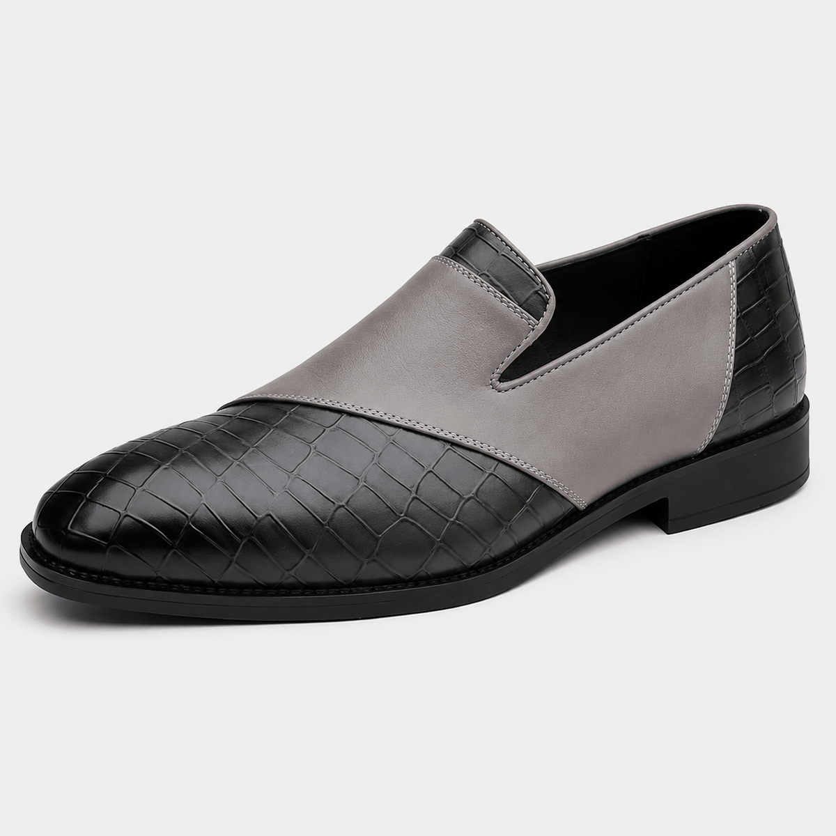 Ma boutique Mens Grey Breathable Leather Loafers – Classic Casual Dress Slip-On Shoes