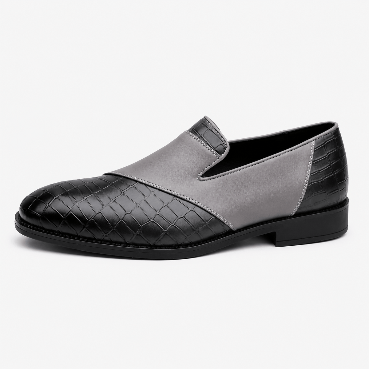 Ma boutique Mens Grey Breathable Leather Loafers – Classic Casual Dress Slip-On Shoes