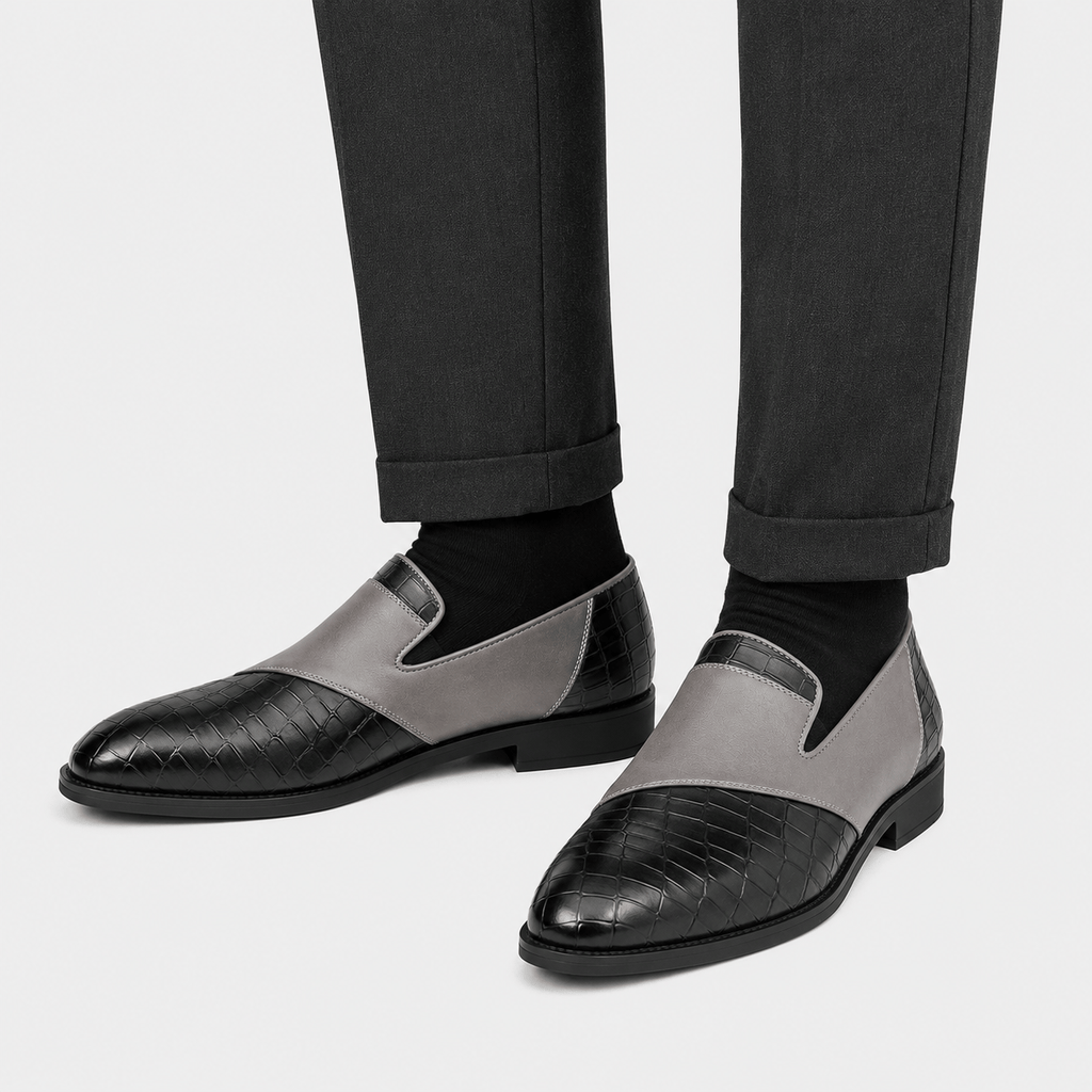 Ma boutique Mens Grey Breathable Leather Loafers – Classic Casual Dress Slip-On Shoes