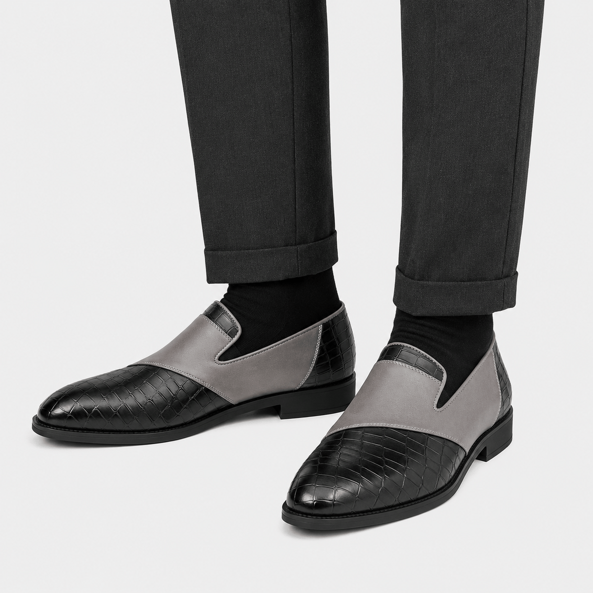Ma boutique Mens Grey Breathable Leather Loafers – Classic Casual Dress Slip-On Shoes