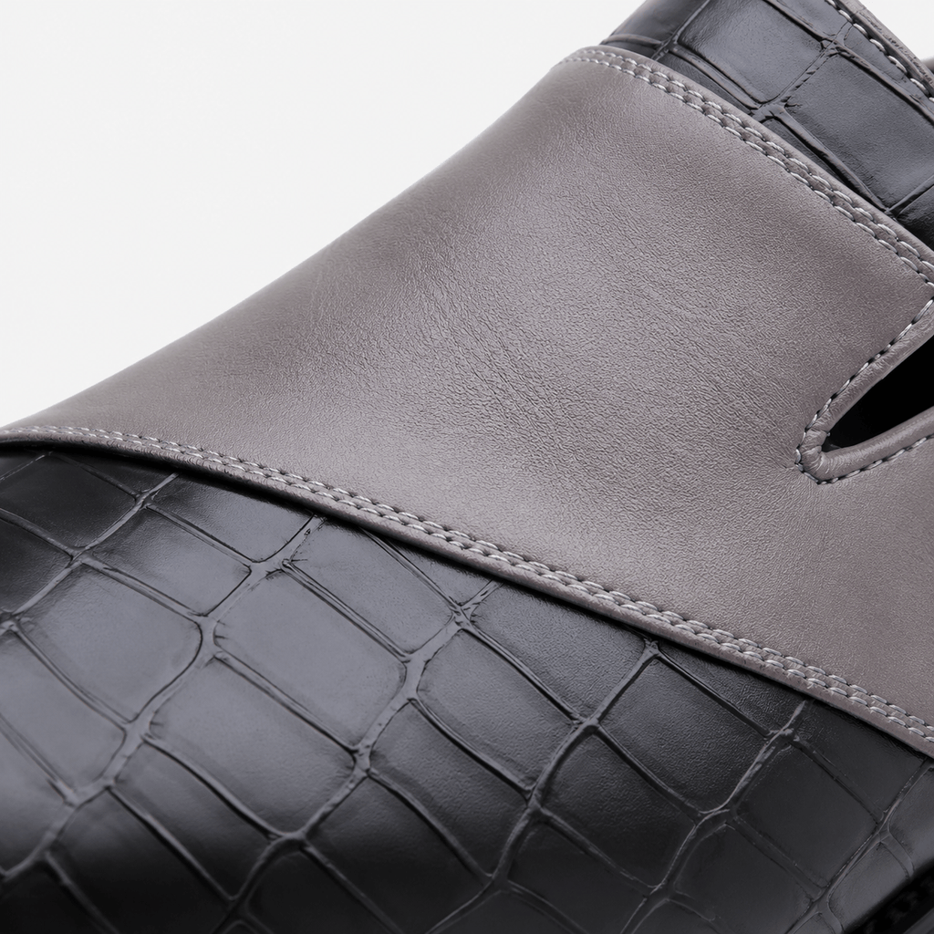 Ma boutique Mens Grey Breathable Leather Loafers – Classic Casual Dress Slip-On Shoes