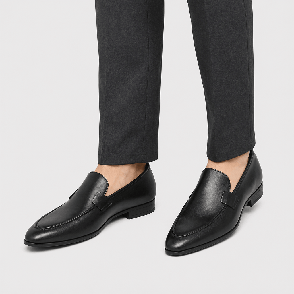 Ma boutique Mens Handmade Leather Loafers – Designer Black Business Casual Dress Shoes