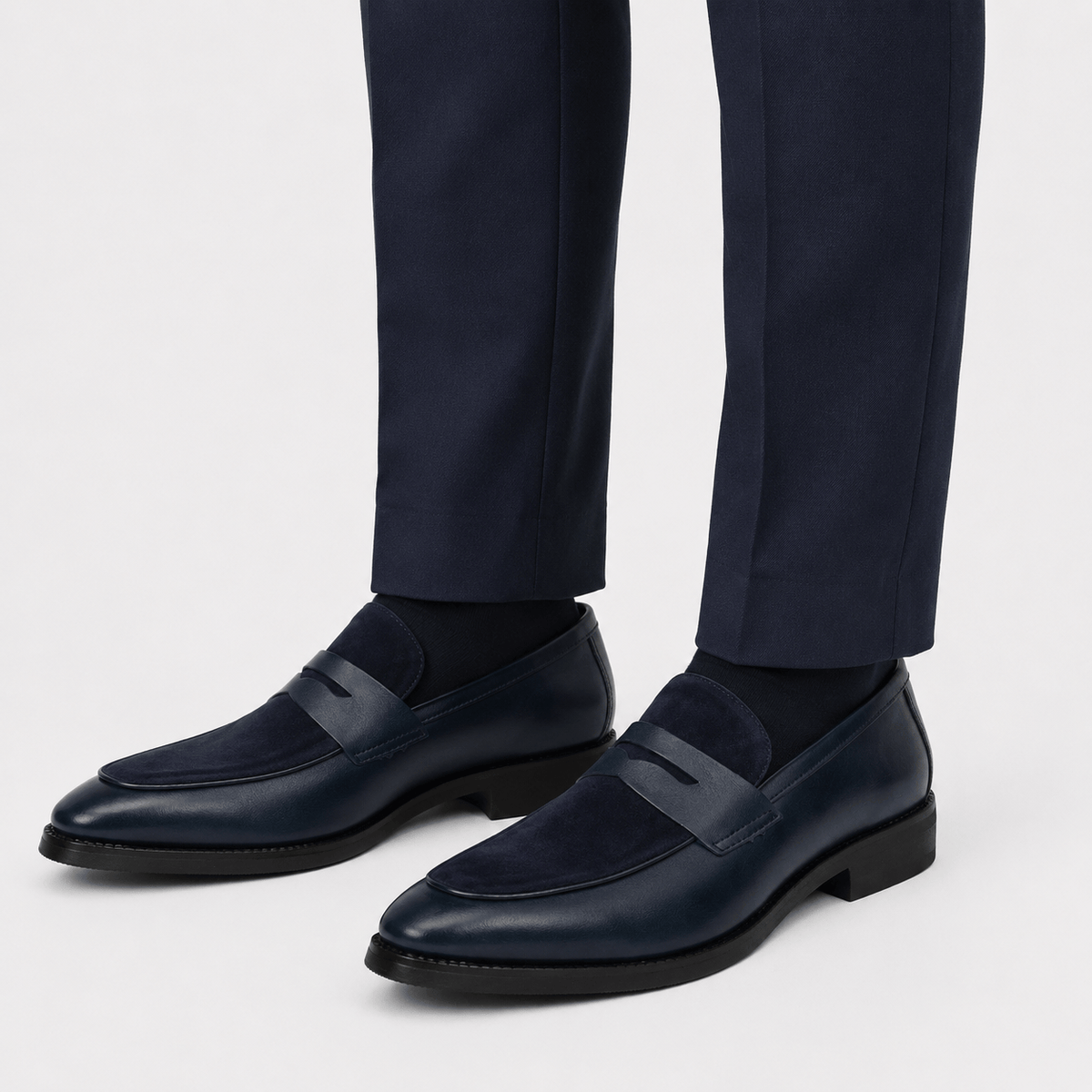 Ma boutique Mens Navy Blue Pointed Suede Slip-On Loafers – Frosted Chelsea Style